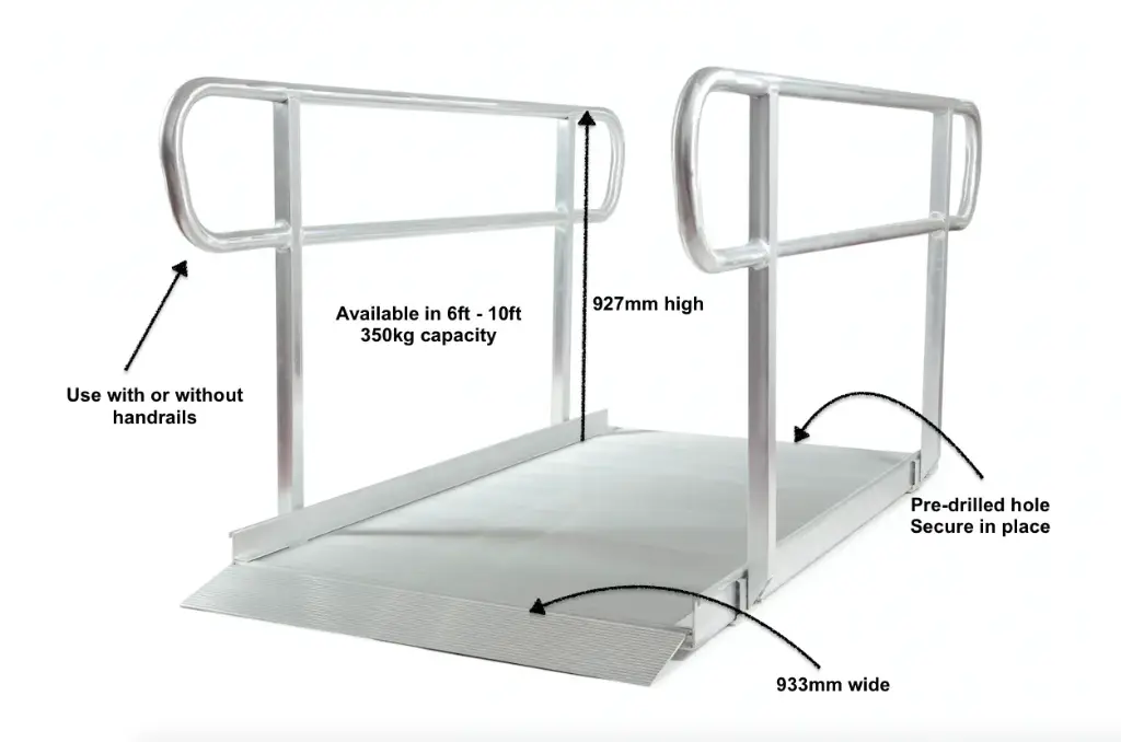 4ft Wheelchair Ramp with Handrails – Aluminium | 720mm Wide | 350kg Load | Anti-Slip